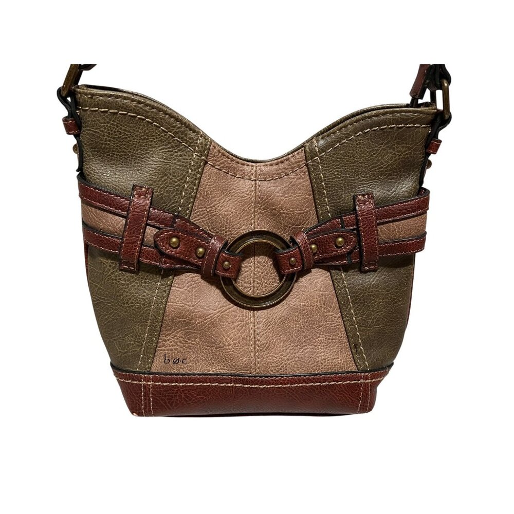 B.O.C Womens Two-Tone Faux Leather Crossbody Bag Purse With Adjustable Strap - Picture 2 of 13